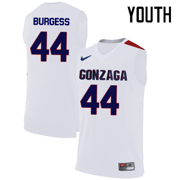 Youth #44 Frank Burgess Gonzaga Bulldogs College Basketball Jerseys-White